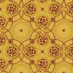 Victorian geometric pattern, gold and burgundy