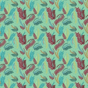 Fern Forest Teal Tropical Small Scale Wallpaper Home Décor Bedding Apparel