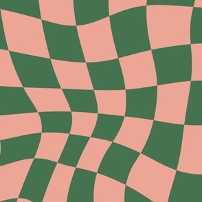 Retro Wave: Modern Wavy Checkered Pattern Pink Green