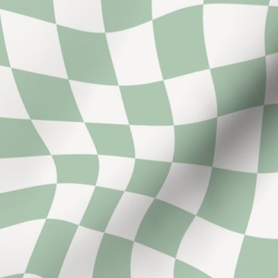 Retro Wave: Modern Wavy Checkered Pattern Mint Cream