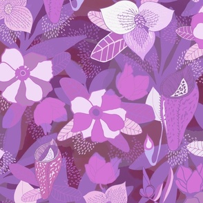 Tropical Jungle Flowers Lilac Purple Maximalist