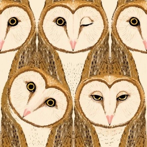 Birds of Prey Woodsy Barn Owls in Natural Tones