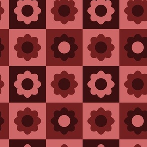 12" Magenta Gingham Geometric Flower Pattern - Black Bean, Falu Red, and Indian red
