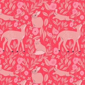 Classic Folk Woodland in Strawberry Pink and Red 
