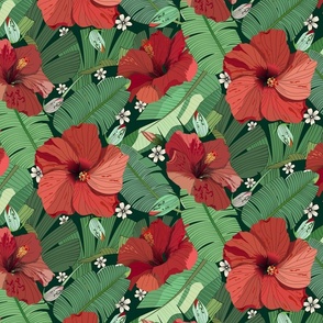 Classic Hibiscus Vibes - Vibrant Red and Lush Green (Large)