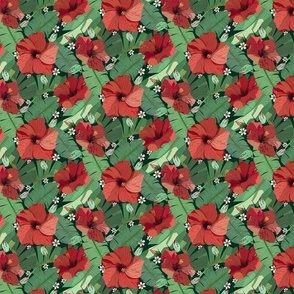 Classic Hibiscus Vibes - Vibrant Red and Lush Green (Medium)