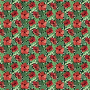 Classic Hibiscus Vibes - Vibrant Red and Lush Green (Small)