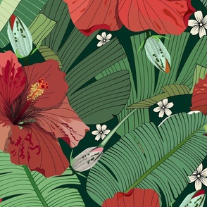 Classic Hibiscus Vibes - Vibrant Red and Lush Green (Extra Large)