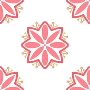 Simple large pink and red ornamental flowers on white