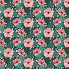 Summer Hibiscus Vibes - Soft Pink and Muted Teal (Medium)