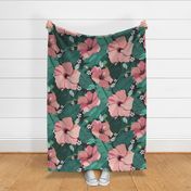 Summer Hibiscus Vibes - Soft Pink and Muted Teal (Extra Large)