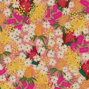 Spring Symphony  - Australian Wild Flowers - 21' Pink Orange Floral
