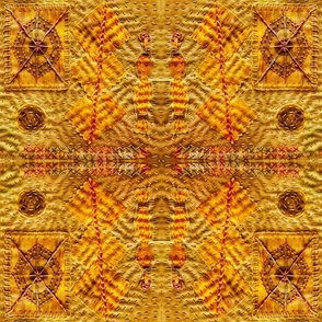Ethnic fabric embellished with hand embroidery, photographed and mirrored faux embroidery, textures, slow stitching 18” repeat orange, yellow earthy hues