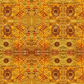 Ethnic fabric embellished with hand embroidery, photographed and mirrored faux embroidery, textures, slow stitching 6” repeat orange, yellow earthy hues