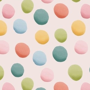 Pastel colored polka dots on pink background normal size 7x7 inch