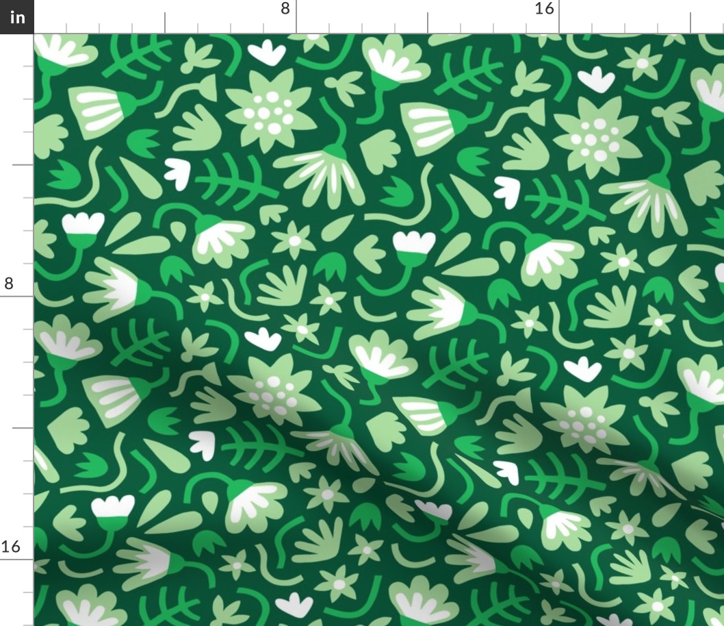 Graphic Garden Flowers Green Dark