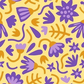 Graphic Garden Flowers Yellow and Purple