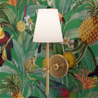 14" Exotic Jungle Beauty: A Vintage Botanical Pattern Featuring  tropical Fruits, palm leaves, colorful Toucan birds, monkeys and parrots summer shiny green