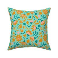 Graphic Garden Flowers Turquoise and Yellow
