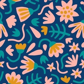 Graphic Garden Flowers Navy and Blush