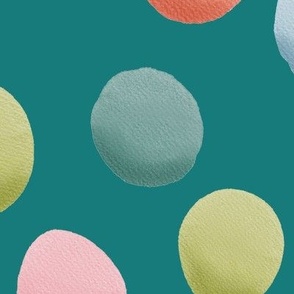 Pastel colored polka dots on turquoise background big size 18 x 18 inch