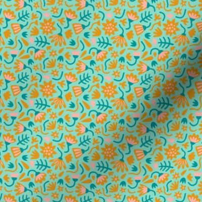 Graphic Garden Flowers Turquoise and Yellow (mini)