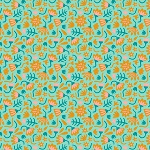 Graphic Garden Flowers Turquoise and Yellow (mini)