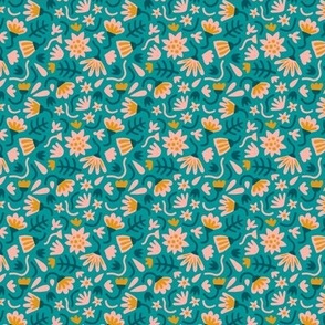 Graphic Garden Flowers Teal and Blush (mini)