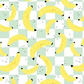 Retro banana smoothie - fruit garden on checkerboard plaid summer design nineties mint green yellow kids