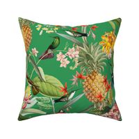 18" Vintage Tropical Birds Pineapple Paradise -shiny summer green