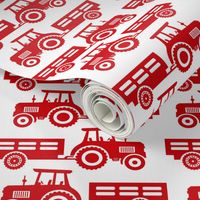 Large Scale Farm Tractors and Wagons Red on White