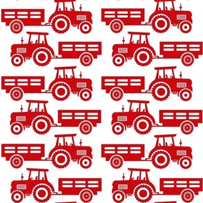 Large Scale Farm Tractors and Wagons Red on White