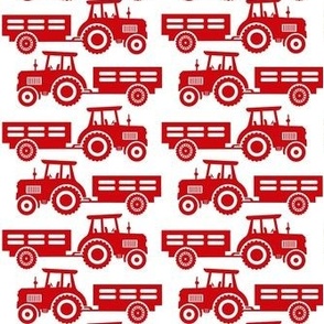 Medium Scale Farm Tractors and Wagons Red on White