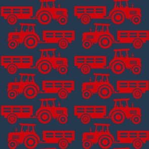 Large Scale Farm Tractors and Wagons Red on Navy