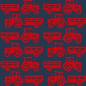 Medium Scale Farm Tractors and Wagons Red on Navy
