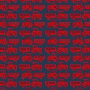 Small Scale Farm Tractors and Wagons Red on Navy