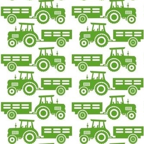 Medium Scale Farm Tractors and Wagons Green on White