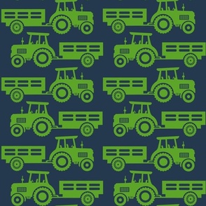 Large Scale Farm Tractors and Wagons Green on Navy