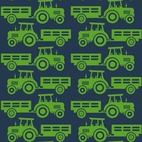 Medium Scale Farm Tractors and Wagons Green on Navy