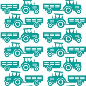 Large Scale Farm Tractors and Wagons Turquoise Blue on White