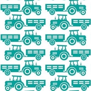 Medium Scale Farm Tractors and Wagons Turquoise Blue on White