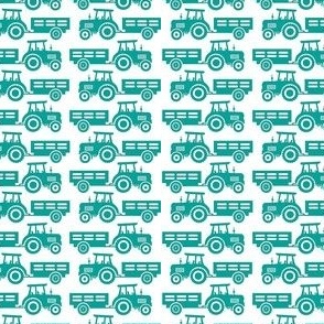 Small Scale Farm Tractors and Wagons Turquoise Blue on White