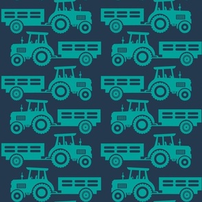 Large Scale Farm Tractors and Wagons Turquoise Blue on Navy