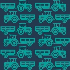Medium Scale Farm Tractors and Wagons Turquoise Blue on Navy