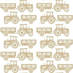 Medium Scale Farm Tractors and Wagons Tan on White