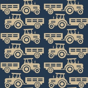 Large Scale Farm Tractors and Wagons Tan on Navy