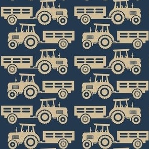 Medium Scale Farm Tractors and Wagons Tan on Navy