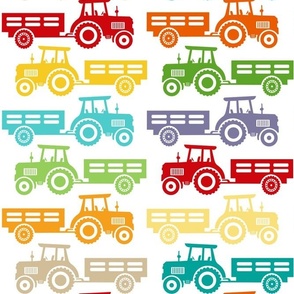 Large Scale Colorful Farm Tractors and Wagons on White