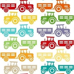 Medium Scale Colorful Farm Tractors and Wagons on White