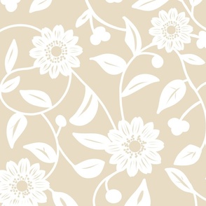 white flowers on a soft neutral beige background 02 - large scale